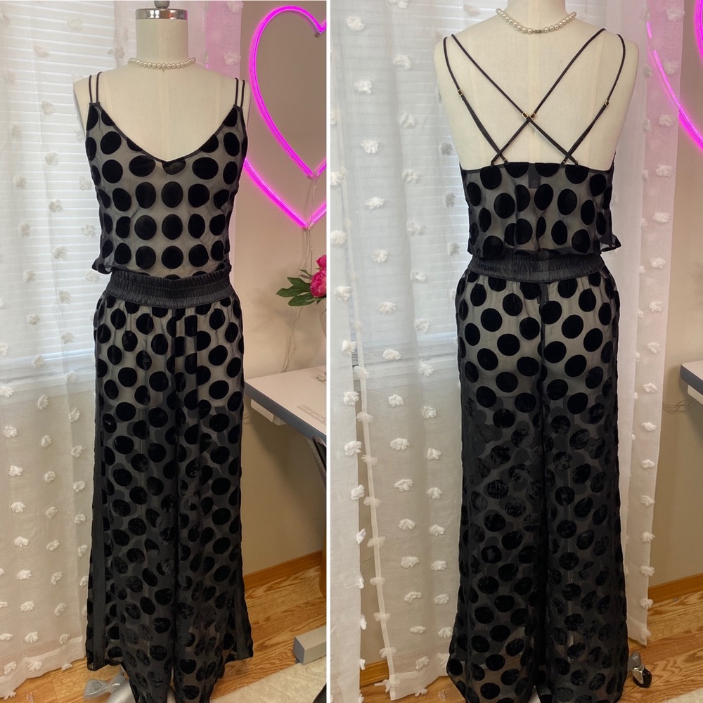 Sheer Velvet Polka Dot Lounge Set